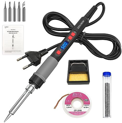 Saldatore a Stagno, Kit Saldatore digitale LCD da 90W con Riscaldatore in Ceramica, Kit di Saldatura a Temperatura Regolabile 10 in 1 per Metallo, Gioielli, Elettrico, Fai da te, Portatile