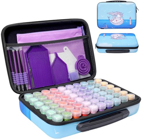 MoeeBtee Diamond Painting Storage Containers, 60 Slots Diamond Art Accessories and Tools, Diamond Painting Organizer Storage Case - Mermaid