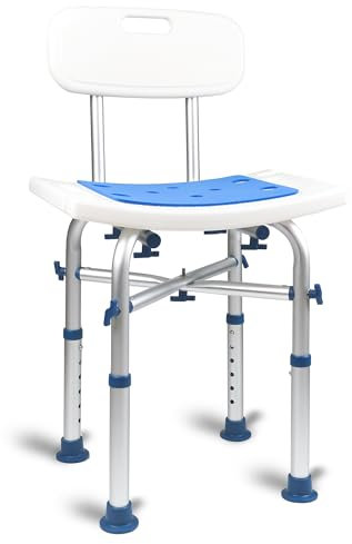 LandTale Shower Stool with Back Heavy Duty 500Lbs, Tool-Free Assembly, Anti-Slip, Sturdy Height Adjustable Bath Chair, Narrow Bathtub Shower Saet for Elderly, Senior, Handicap & Disabled