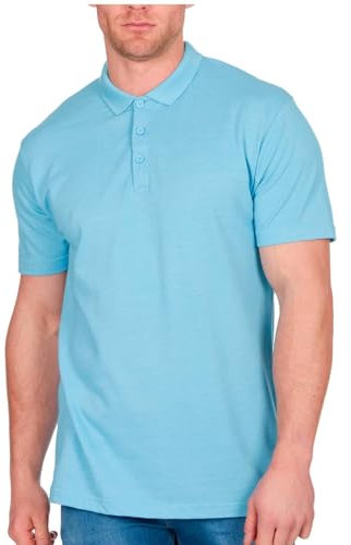 Mens Polo Shirt Short Sleeve Top Plain T Shirt Casual Work Golf Tee Pique Basic (Sky, 2XL)
