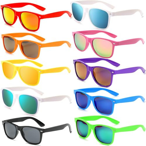 FSMILING Bunt Sonnenbrille Fasching Set Party Sonnenbrillen Verspiegelt Neon lustige sonnenbrille Festival Party Brille Für Damen Herren,Sonnenbrille 10er Pack