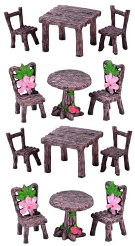 ibasenice 4 Sätze Mikro-landschaftsverzierung Zubehör Tisch Und Stuhl Miniatur-hausmöbel Miniatur-feen Saftige Gastgeschenke Tisch Stuhl Gartenmöbel Kleine Möbel Harz Tische Und Stühle