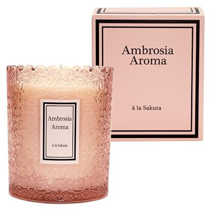 Ambrosia Aroma | Luxusduftkerze im Glas | Vegane Duftkerze aus Sojawachs für Ihr Zuhause | Bis zu 41 Stunden Brenndauer (Kirschblüte)