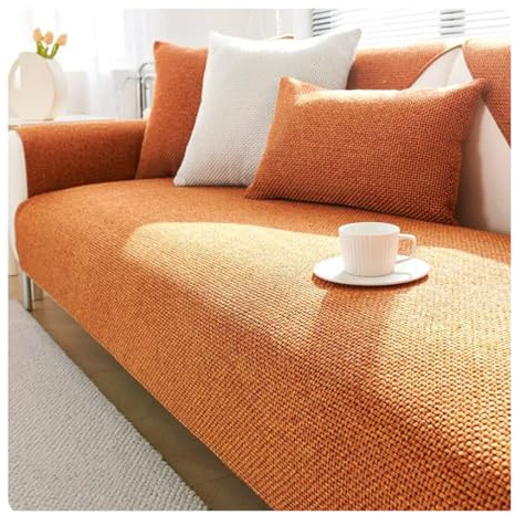 Tauzveok Sofaschoner rutschfest, Polyesterofa Sofa Überzug, L/U Form Ecksofa Sofa Überzug, Sofa Cover 3 4 2 1 Sitzfläche, Tier Couchschoner, Geeignet Für Alle Jahreszeiten,Orange,110 * 210cm