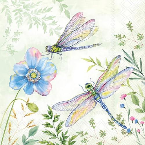 IHR Ideal Home Range - Papierservietten Motiv: Favorite Place light green - Libellen 20 St. Lunch-Servietten 33 cm x 33 cm