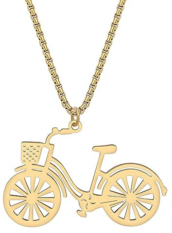 RAIDIN Edelstahl 18K Gold Silber plattiert Neuheit Fahrrad Halskette für Damen Mädchen Kinder Bike Anhänger Schmuck Geschenke für Party Favors (Gold-112)