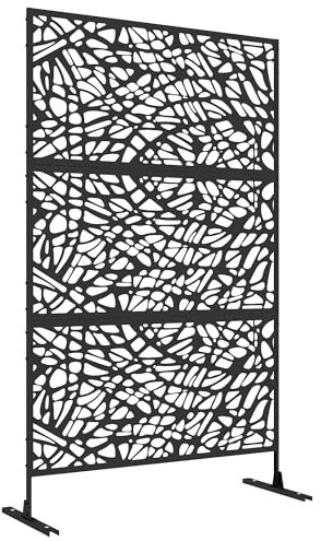 Outsunny Decorative Garden Privacy Screen with Stand, 6.5FT Freestanding Metal Outdoor Divider, Decorative Privacy Panel with Expansion Screws for Garden Pool Hot Tub, Twisted Line Style, Black