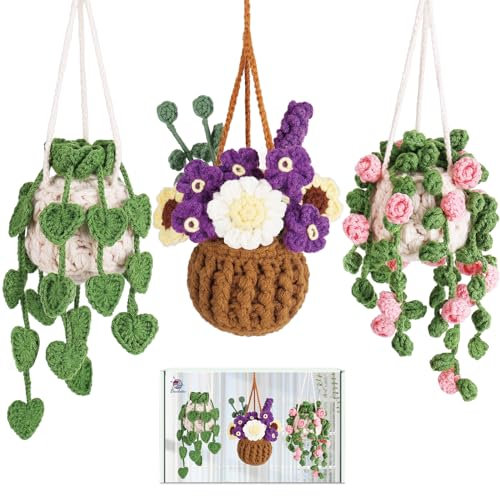 Crochetta Crochet Kit for Beginners, Crochet Kit with Step-by-Step Video Tutorials, Learn to Crochet Kit for Adults Kids, Knitting Craft Supplies, Hanging Plants Home Decor(40%+ Yarn)