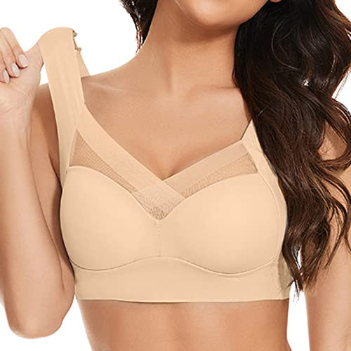 2024 BH Damen Ohne Bügel V Ausschnitt Komfort Soft BH Push Up Seamless BH Klassischer Nahtloser Spitzen BH Bügelloser Weicher Bustier Atmungsaktiver Bra Bralette Nahtlose Sport-BHS aus Bio-Baumwolle