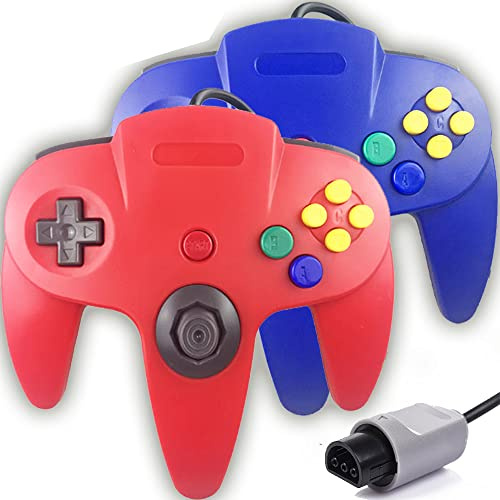 Tevodo N64-Controller, verbesserter Joystick-Controller, klassisch, kabelgebunden, kompatibel mit N64-Konsole (rot und blau)
