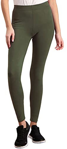 ELF KUCKUCK Damen Leggings Blickdichte Leggins Hose aus Baumwolle Armeegrün (M-L)