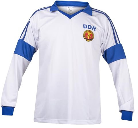 East Germany DDR Long Sleeve Football Jersey Sport Retro Vintage White and Blue S