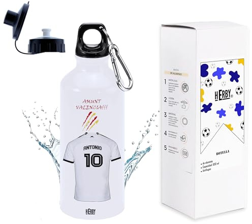 botella del Madrid para niños personalizada con nombre y número es un bidón de agua de aluminio liviano para fanáticos del futbol cantimplora madrilistas de 600 ml con dos tapones