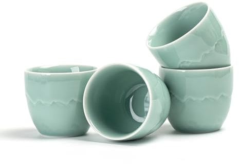 TEANAGOO Japanese Tea Cups, 6.3 Oz/180ml, Celadon Blue, 4 Pcs/Box, No Handles, Ceramic, For Japanese & Asian Tea