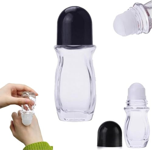 Glass Empty Roller Bottles with Plastic Roller Ball,Refillable Empty Bottles,Deodorant Roll On Bottles Containers Leak Proof Massage Roller Ball Bottles For Essential Oils Perfume Cosmetics (50ml)