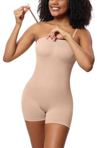 SHEKINI Body Shaper Femme Body sans bretelles avec jambe Shapewear Ventre très gainant Haut bandeau avec bretelles amovibles Sans couture Body sculptant Body gainant