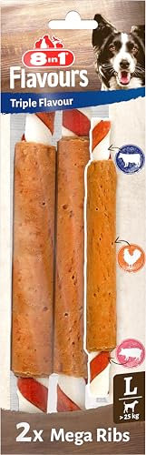 8in1 Triple Flavour Mega Ribs bastoncini da masticare grandi per cani - Snack da masticare con carne extra, busta da 140 g 2 pezzi