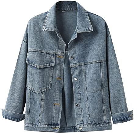 WKAYsIV Ladies-Adults-Sleeves-Jacket Long Denim Jackets Vintage With Pocket Jacket Denim Jean Short Button Women Coat Distressed Down Women's Coat Waist Length Denim Jacket Floral Jacket XL 16.99