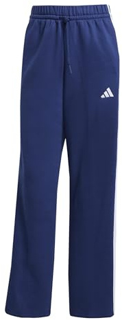 adidas Damen Essentials 3-Stripes Open Hem Fleece Pants, Dark Blue/White, S