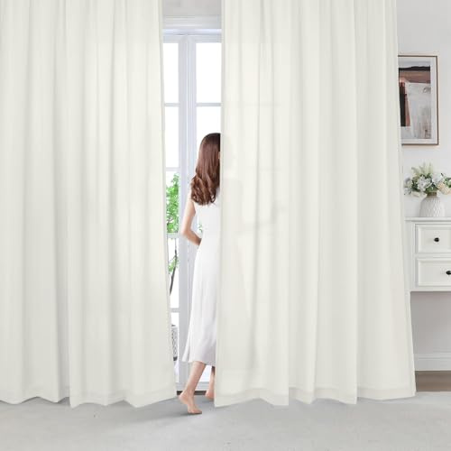 BellaHills Voile Curtains 54 Drop Non-See-Through Full Privacy Semi Sheer Curtains for Living Room/Bedroom Chiffon Curtains Eyelet Net Curtain for Windows 2 Panels, 55 x 54 Inch, Beige