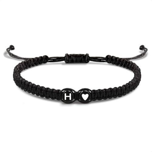 EVEMATE Armband mit Buchstabe und Herz für Freunde und Paare - Initiale A-Z Name - Geflochtenes Freundschaftsarmband für Frauen, Männer und Kinder (H)