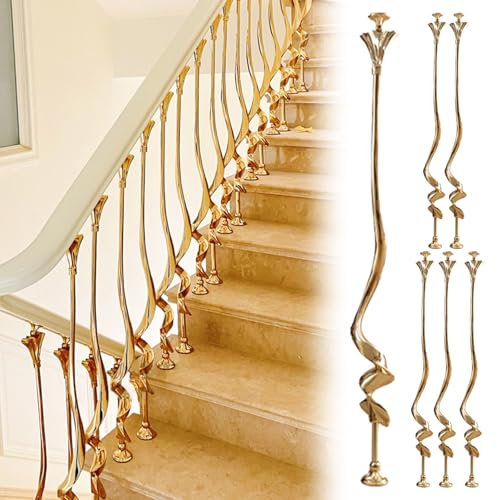 Treppengeländer Goldfarbene Metall-Treppenspindeln, 95 Cm, Plattform-Treppengeländer-Dekor Mit Halterung Für Villa/Hotel/Balkon, Gedrehter Balusterpfosten Aus Aluminium(6 PACK)