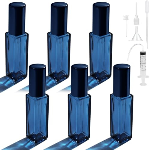 Bohoray 6 Stücke 5ml Parfümzerstäuber Nachfüllbar, Transparente Parfümzerstäuber, Leere Parfüm Flaschen Zum Befüllen mit Zerstäuberpumpe und Trichter für Frauen oder Mädchen (Dunkelblau)