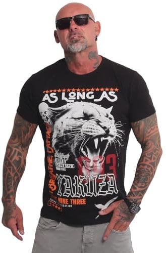 Yakuza Herren Wildcat Regular T-Shirt Tops, Schwarz, XL