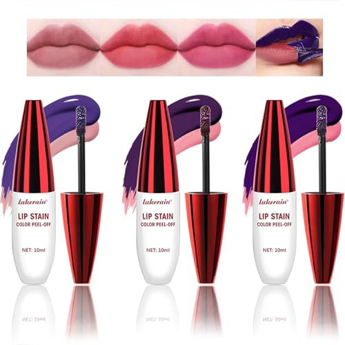 Dulele 3PCS Colour Peel Off Lip Liner Stain Set, Natural Instant Peel Off Lip Stain, Waterproof Lip Tint Stain Non-stick Cup Peel Off Lipstick Lip Makeup for Women (D)