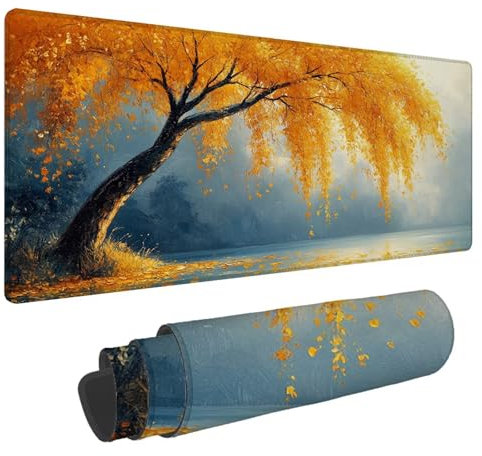 Fallen Leaves Mouse Mat 1200x600x3mm Large Mouse Pad Lake Gaming Mousepad, Washable Laptop Desk Mat, XXL Mousemat With Non-Slip Base Stitched Edges, Extended Keyboard Pad, for PC, Laptop, Office N-890