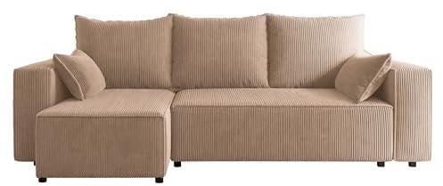 4ALL HOME Ecksofa mit Schlaffunktion Tobi 246x145 cm - Couch - Sofa mit Bettkasten - Eckcouch - L-Form - Schlaffsofa - Schlafsofa mit Bettkasten - Universal (Cord Poso 52 Perlenrosa)