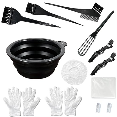 Mauts Hair Dye Coloring Set, Hair Tinting Mixing Brush Folding Bowl,Ear Cover Mixing Spoon Hair Clips Gloves and Disposable Shawl，DIY Salon