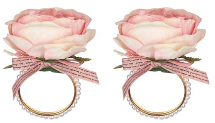 2 portatovaglioli a forma di rosa, realizzati a mano, con fibbie, decorazioni per la tavola, per feste, cene, matrimoni, banchetti (rosa)