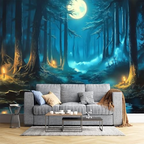 Fototapete Nebelwald Bildtapete Zauberwald Seide Wandtapete 3d Effekt Wand Dekoration für Wohnzimmer Schlafzimmer Flur 300x210cm