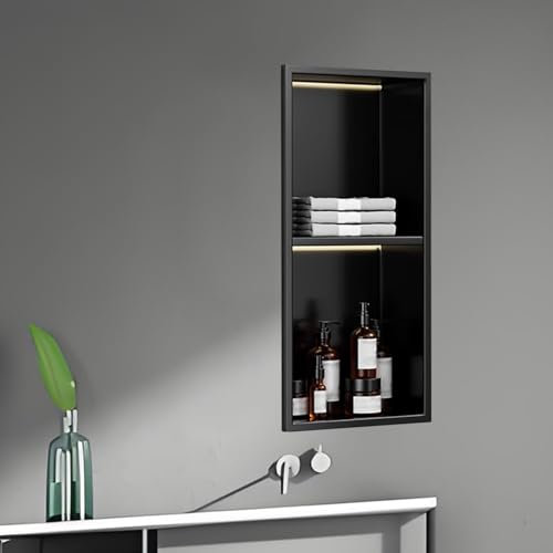 Baodiale wasserdichte Duschnische aus Edelstahl mit LED-Leuchten – Keine Fliesen erforderlich, eingelassene Badezimmer-Wandnische mit einem Regal für Aufbewahrungslösungen