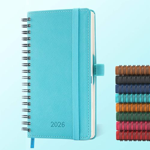 IN-LUXPRO Kalender 2026: Taschenkalender A6 Klein 16,4x9,6cm Ringbuch Buchkalender Terminplaner 2026 Wochenplaner Notizbuch,12-Monate(Jan.-Dez.) mit 100GSM Papier & Stiftschlaufe PU-Leder Hellblau