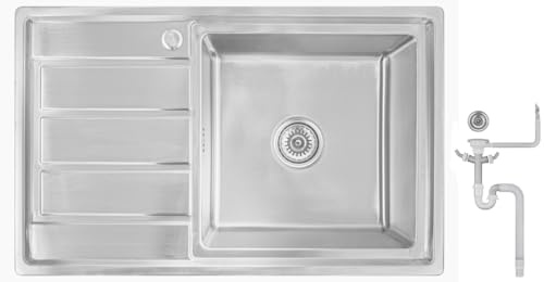 Preero- 80x50x21, R18 Lavello da cucina, acciaio inox 304, spessore 1 mm, rettangolare, 1 vasca, Lavelli, sgocciolatoio a sinistra