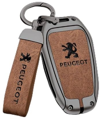 DJJNHF Autoschlüssel Hülle und Schlüsselanhänger für Peugeot 208 e208 GT GT Line 2020-2023 2021 2022, Schlüsselgehäuse, Schlüsselhülle Cover Protector Auto Zubehör,Brown