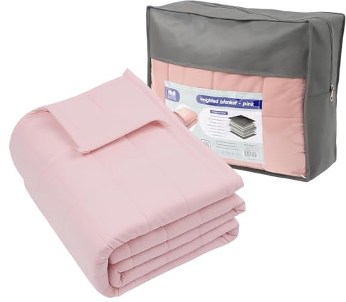 Harbour Housewares Gewichtsdecke mit Aufbewahrungstasche - 150 x 200cm - 8kg - Rosa - 1x Schwer Erwachsene Baumwolle Bett Abdeckung Werfen mit Glasperlen | Hochwertige 7-Lagen-Konstruktion | Angst