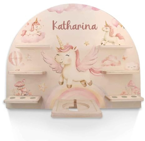 GRAVURZEILE Toniebox Regal - Einhorn - Personalisiert mit Name - Kinderzimmer Wandregal zur Aufbewahrung von Toniebox 1 & 24 Tonie Figuren - Magnetische Oberfläche - Geeignet für Jungen & Mädchen