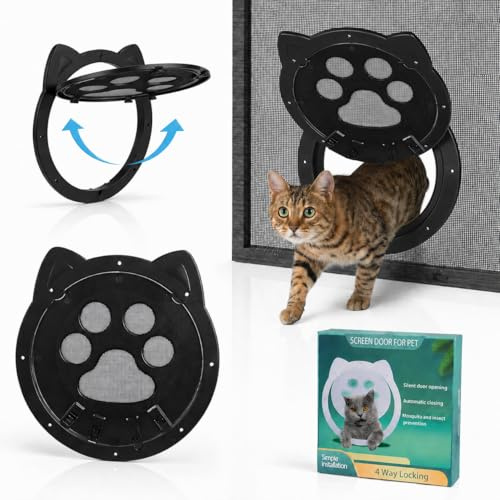 Huanmin Griglia per gatti per zanzariera, colore nero, porta interna magnetica per gatti, con design automatico, con zampe di gatto, zanzariera, porta per gatti di medie dimensioni e piccole