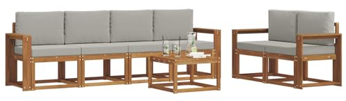 vidaXL Outdoor-Sofagarnitur mit Kissen 7 pcs Natürlich und Hellgrau, Akazienholz Garten-Sofa-Set, Moderne Gartenmöbel, langlebige Couch, schicke Lounge, ergonomisches Design