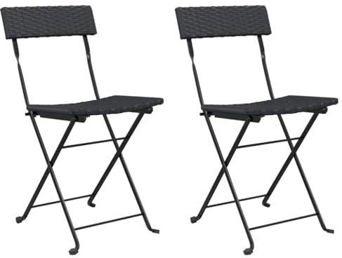 WRJENFSC Klappbare Bistrostühle Schwarz 2er Set Poly Rattan 40x45x79 cm stapelbar faltbar bis 110 kg Outdoor Gartenstuhl Balkon Terrasse Camping für Garten Balkon und Campingplatz