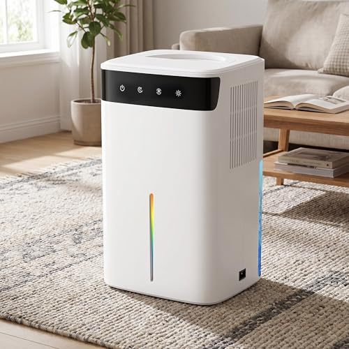 Mini Deumidificatore Elettrico 2600ML, Deumidificatore Casa Silenzioso con Modalità Notte 40 dB, Luce LED Multicolore e Funzione Sbrinamento, Deumidificatore Camera da Letto, Cantina