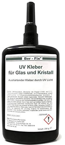 Ber-Fix UV Kleber - Der Glaskleber für Glas und Metall 250g Mittelviskos 500mPas (Reagiert über Sonnenlicht oder UV Taschenlampe)