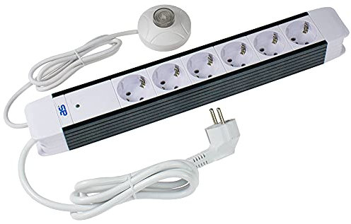 as – Schwabe 6-Fach Steckdosenleiste Flash weiß - Hand-/Fußschalter mit Kontrollleuchte und 1 m Steuerleitung - Mehrfachstecker mit 1,5 m Kabel - Berührungsschutz - Steckdosen 45° gedreht, 18670