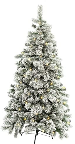 The Christmas Workshop 72049 6ft Pre-Lit Deluxe Snowy Tree/Warm White LED/Hinged Construction with Metal Stand/Easy to Assemble/Luxury Realistic Artificial Christmas Tree