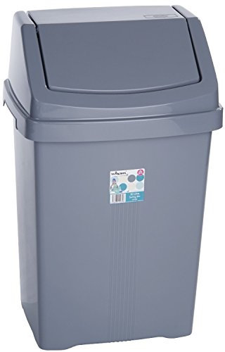 funky gadgets PLASTIC SILVER GREY SWING BIN RUBBISH WASTE DUST BIN FLIP TOP LID CONTAINER BOX (50L Extra Large)