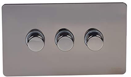 Schneider Electric Ultimate Screwless Flat Plate - 2 Way Dimmer Light Switch, Main and Low Voltage, 250W/VA, GU6432CBN, Black Nickel, 3 Gang