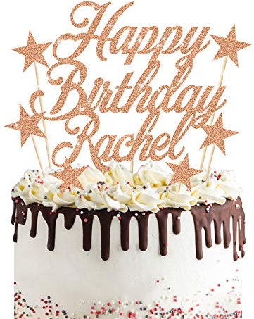 Personalised Birthday Cake Topper 7PCS Custom Any Name Cake Decoration with 6 Stars Double Sided Glitter Card Birthday Party-Multicolour Glitter Cupcake Decoration(Rose Gold)